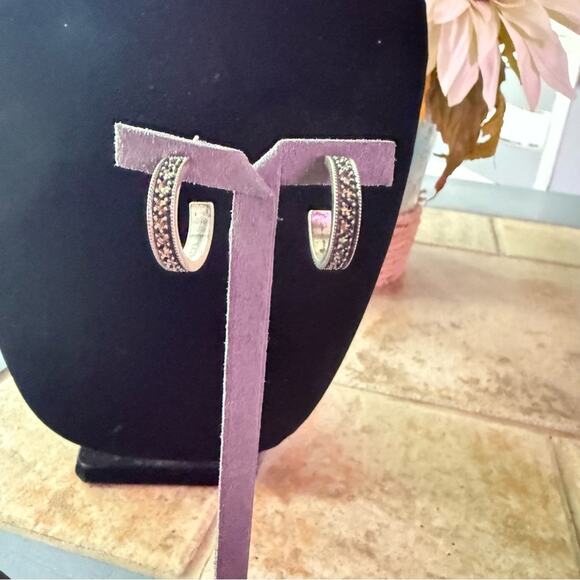 Judith Jack 925 Sterling Silver Hoop Earrings - Picture 1 of 13